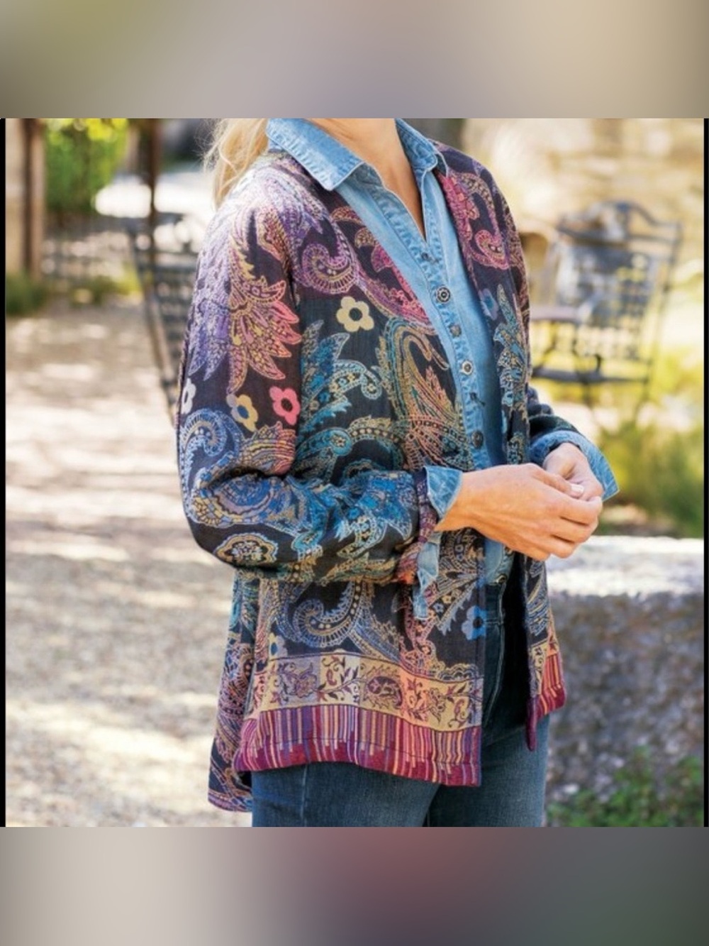 Soft Surroundings Paloma Paisley Print Boho Lagenlook Jacket Women’s Size Medium